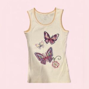 The Children's Place Cream Tank Top with Colorful Butterfly Embroidery